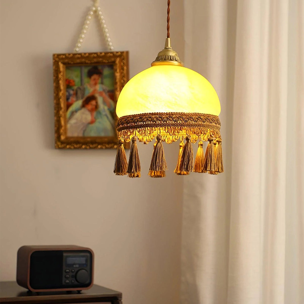 Pendant Light French Retro Brass Crystal Glass