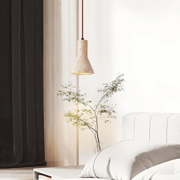 Industrial Conical Travertine Pendant Light