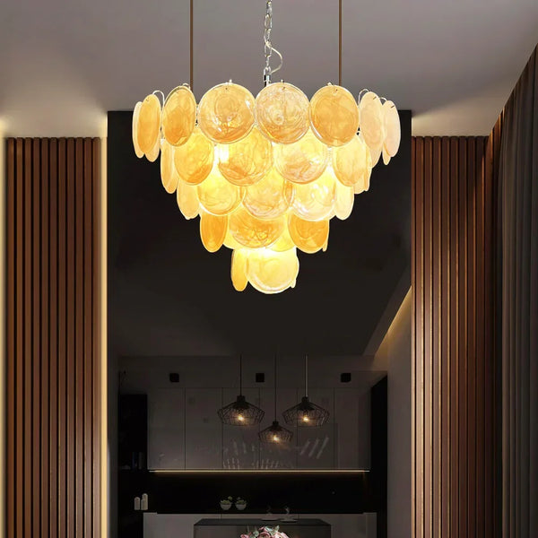 Vintage Gold Disc Glass Chandelier
