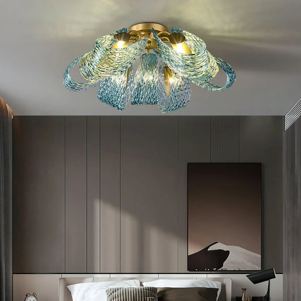 Petal Blue Glass Ceiling Light