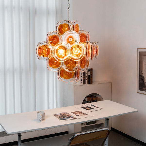 Vintage Orange Brown Disk Glass Chandelier
