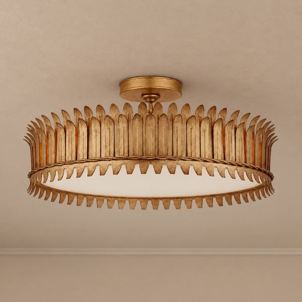Alloro Leaf Semi-Flush Ceiling Light | Brass & Glass | CLALL4207
