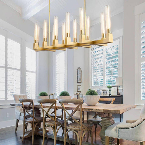 Brass Glass Linear Chandelier