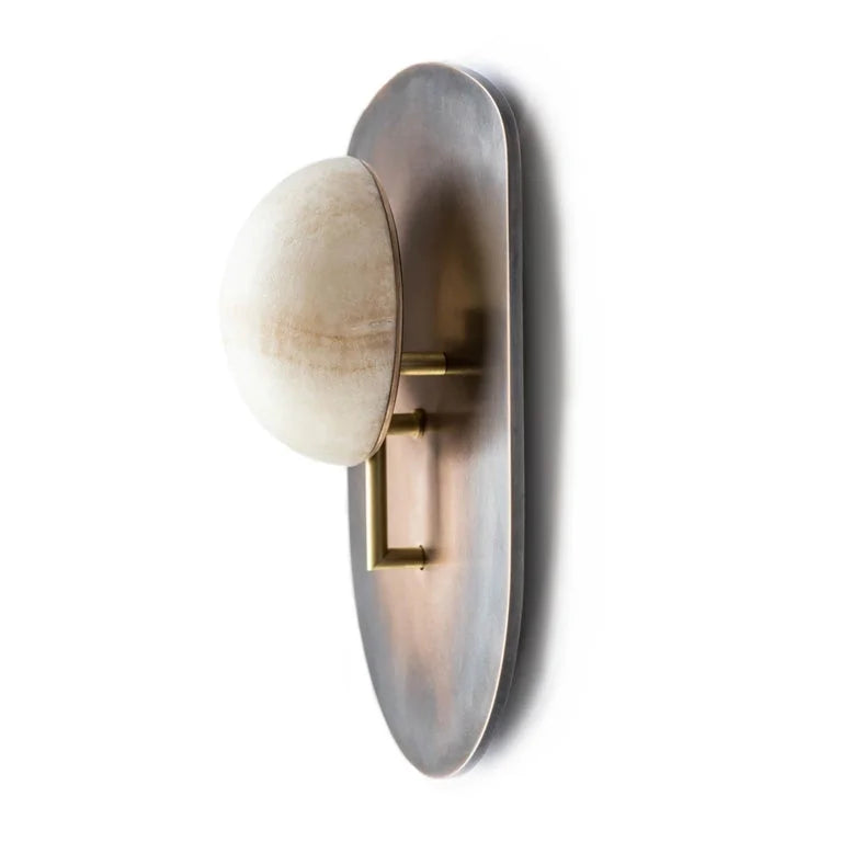 Alabaster Globe & Brass Shield Wall Sconce | CLHP8S52D