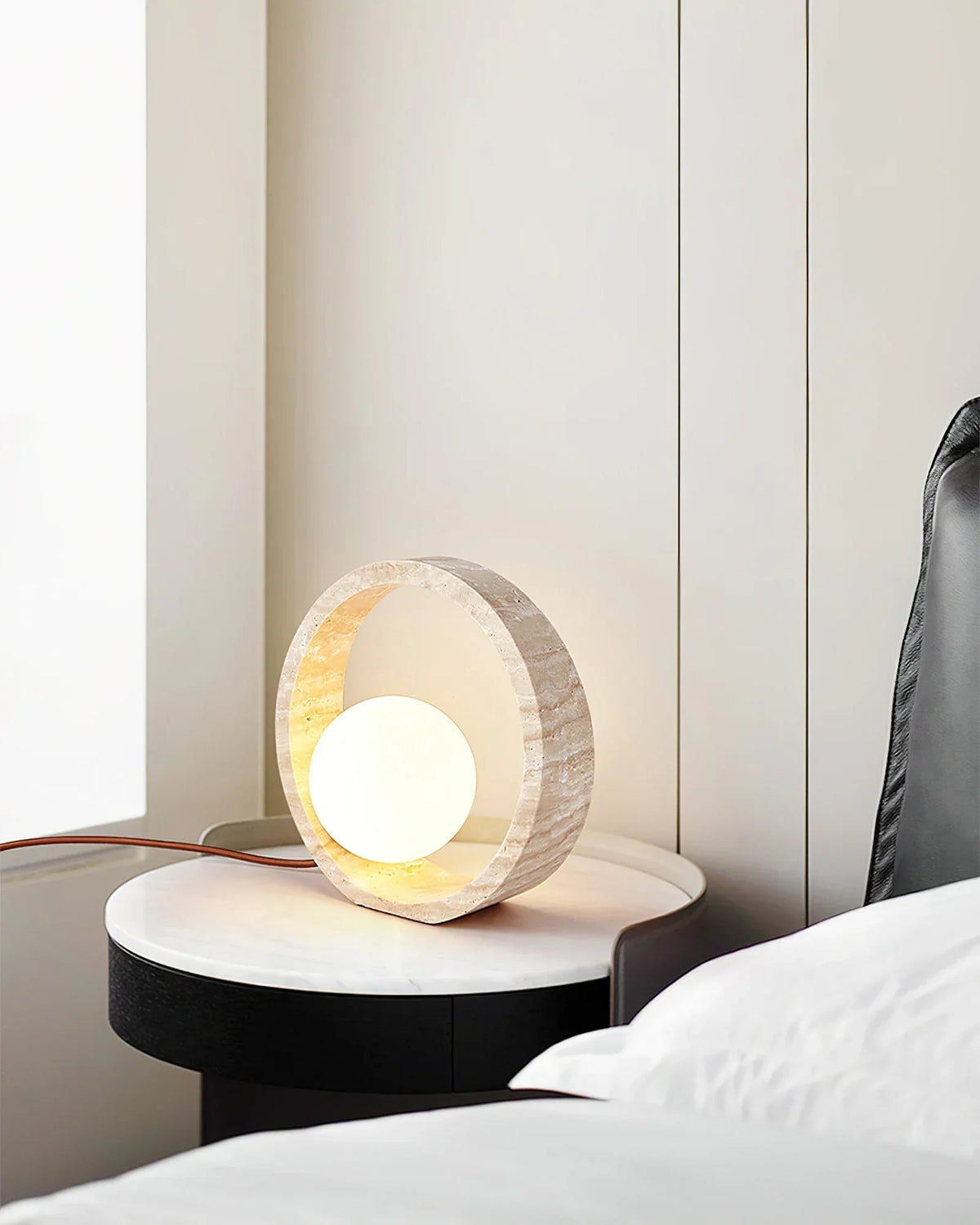 Ring Travertine Q Circle Table Lamp