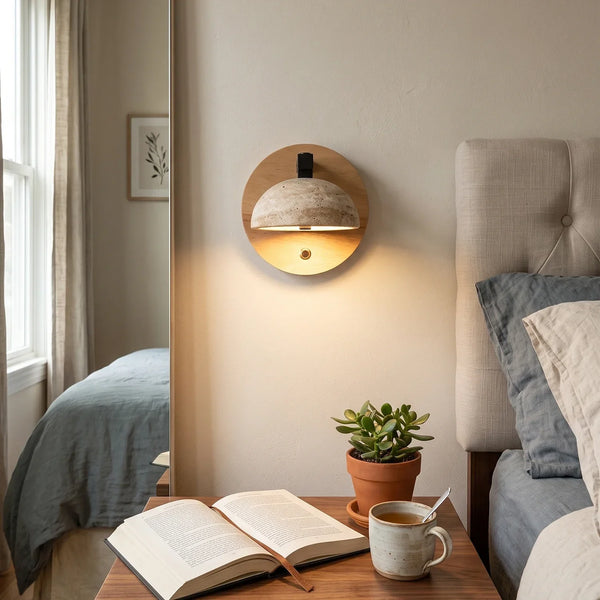 Round Hemispherical Travertine Wall Light